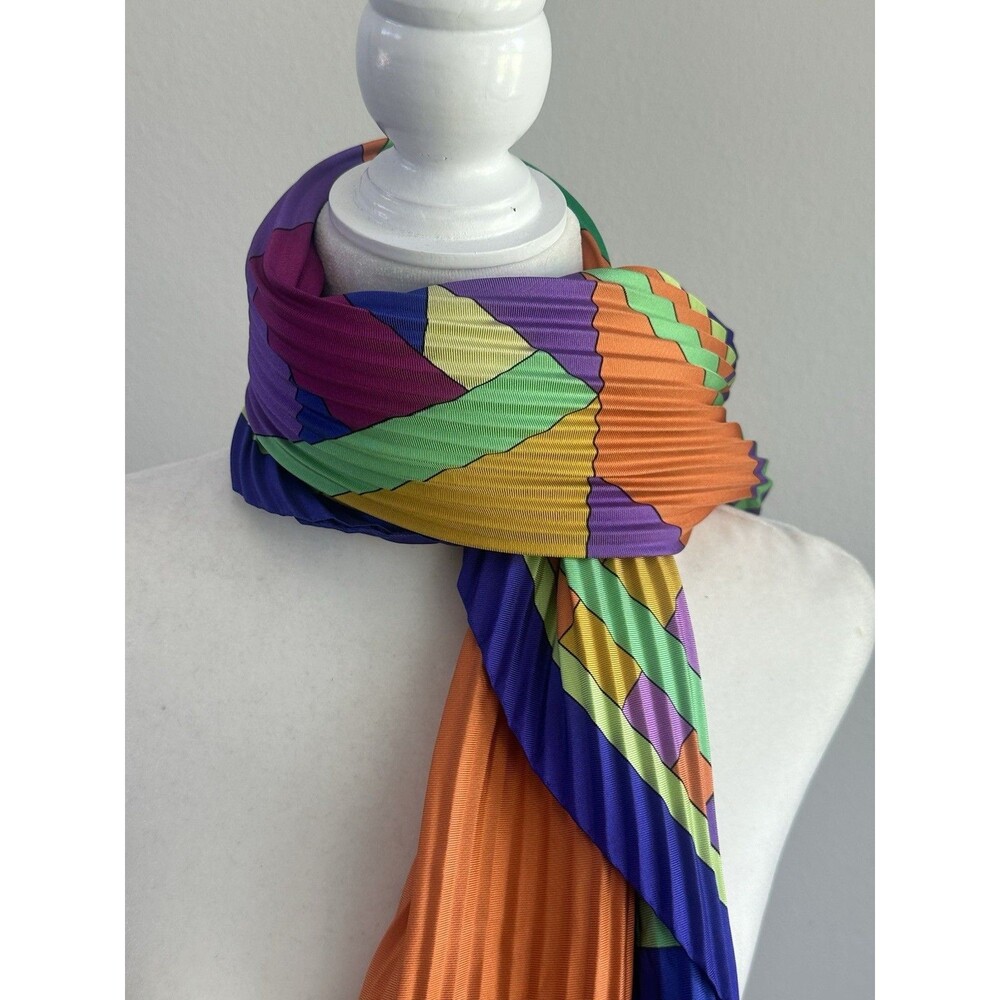 ETRO Silk Scarf Pleated 36" Square Abstract Geometric Multicolor Italy - Picture 5 of 13
